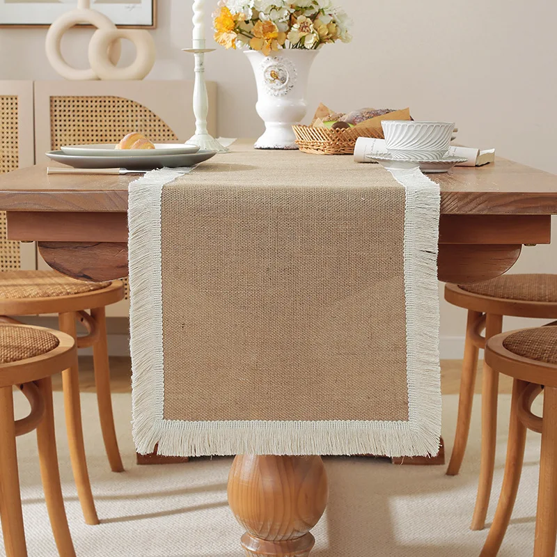 Linen Table Runner - Natural Jute Table Runner with Tassels