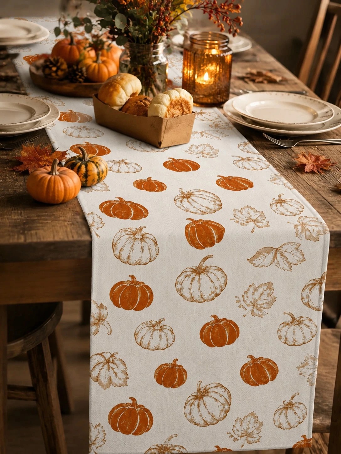 Linen Table Runner - 1pc Thanksgiving Table Runner Linen Material