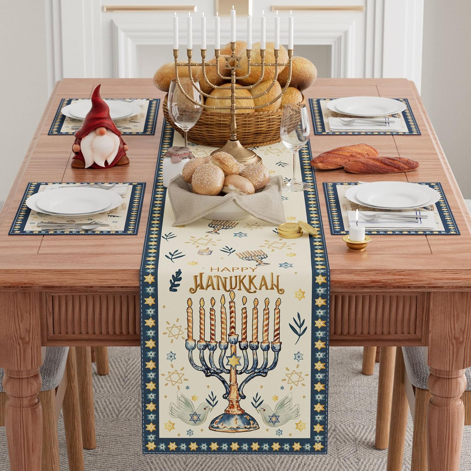 Happy Hanukkah Chanukah Menora - огляд і ціна Linen Table Runner