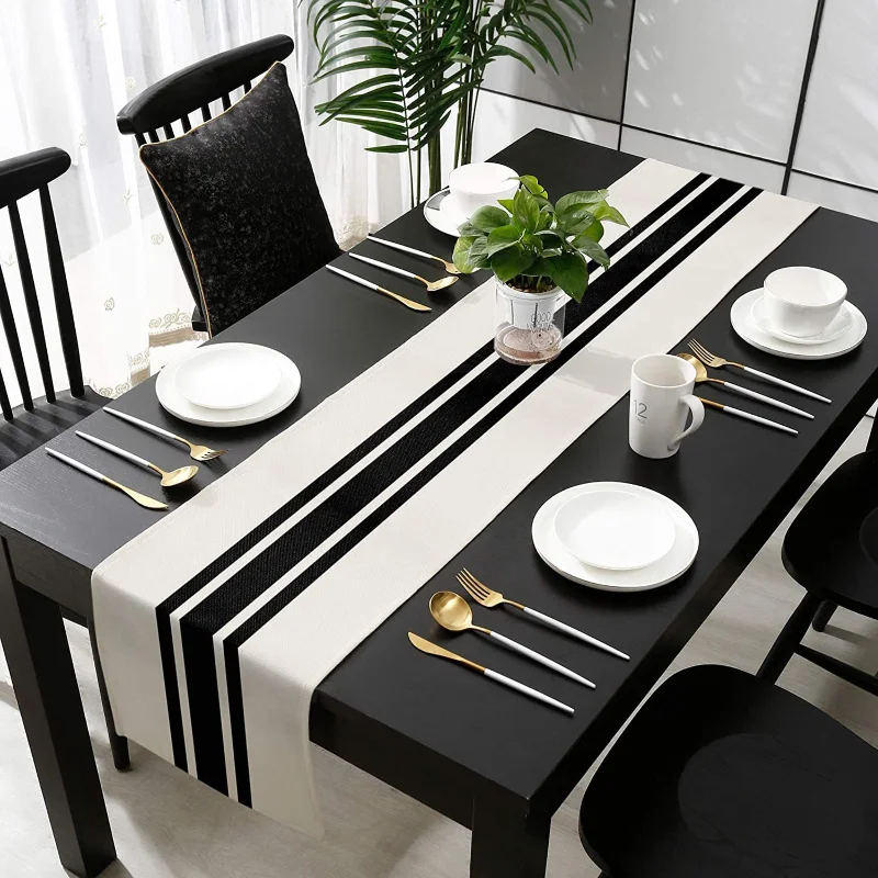 New Geometric Linen Striped Ta - огляд і ціна Linen Table Runner