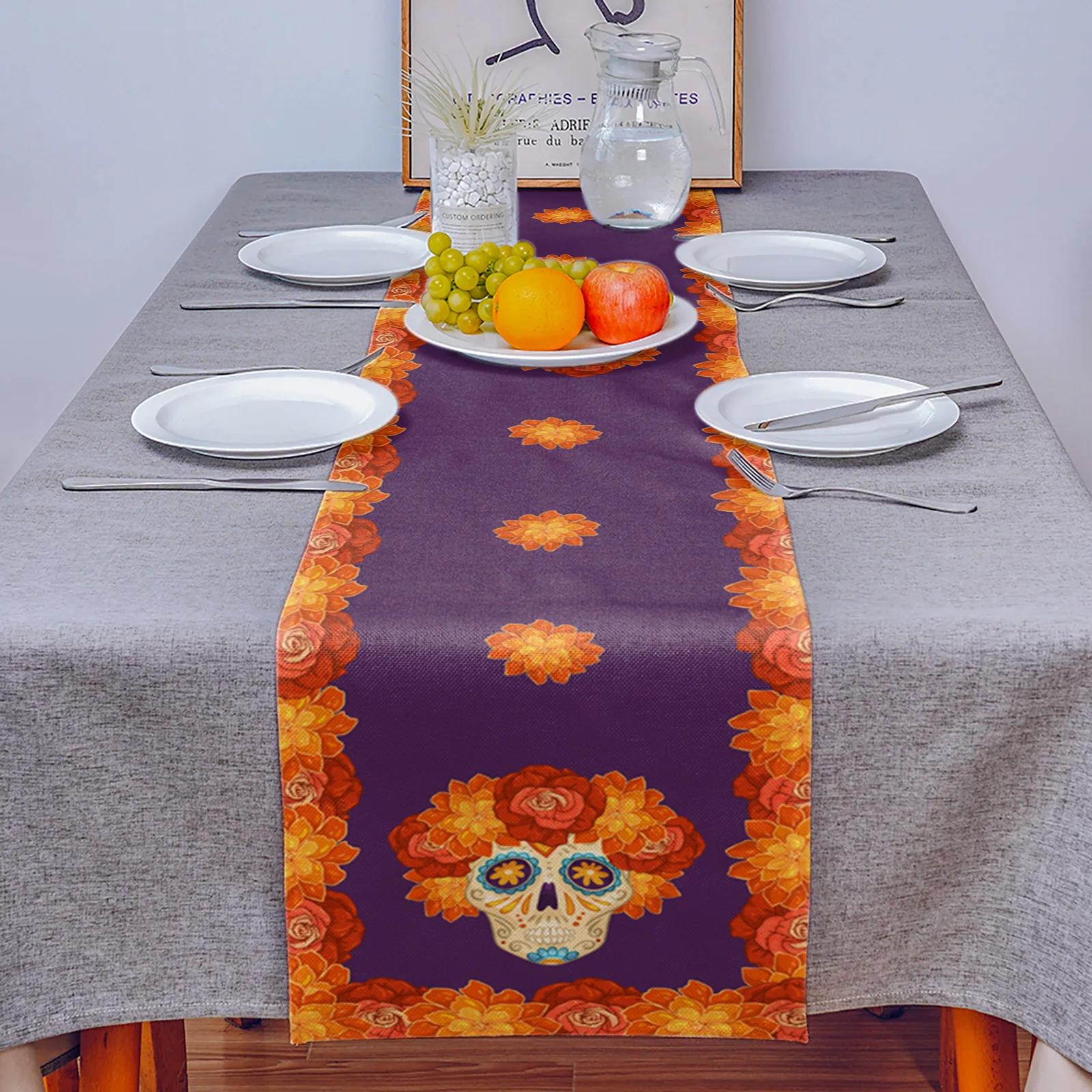 Mexican Day of The Dead Skull  - огляд і ціна Linen Table Runner
